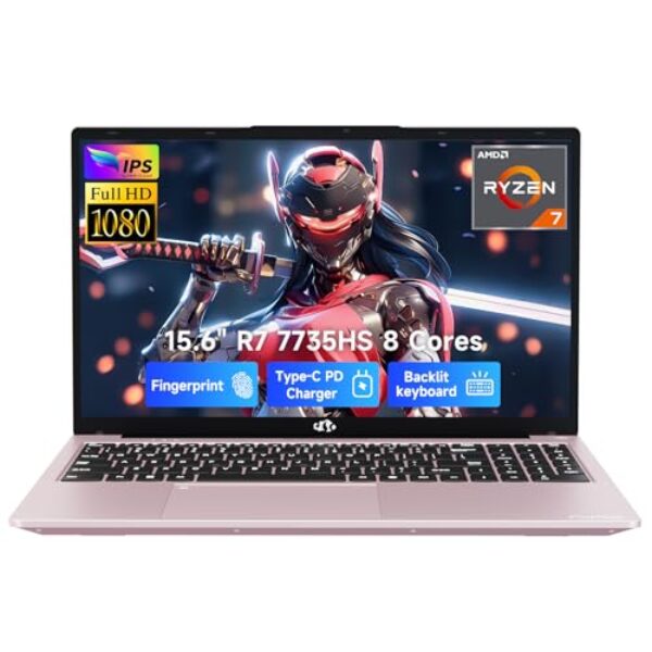 NIMO Gaming Laptop, 15.6" FHD Display, Ryzen 7 7735HS (8C/16T, Up to 4.75GHz) Computer, 32GB DDR5 1TB NVMe SSD, Radeon 680M Graphics, Backlit Keyboard, Fingerprint Unlock, PD 100W Type-C