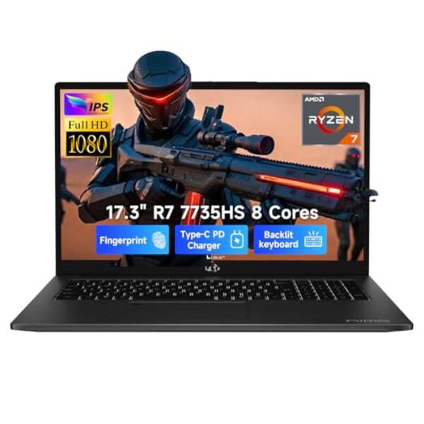 NIMO Gaming Laptop, 17.3" FHD Display, Ryzen 7 7735HS (8C/16T, Up to 4.75GHz) Computer, 32GB DDR5 1TB NVMe SSD, Radeon 680M Graphics, Backlit Keyboard, Fingerprint Unlock, PD 100W Type-C