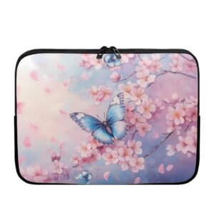 Nittanovaca Bolsa para laptop com estampa de borboleta, para meninas, 43 cm, com flor de pêssego, macia, para meninas, à prova d'água, bolsa de computador com zíper