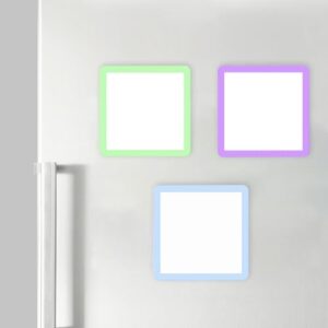 Notas adesivas magnéticas apagáveis a seco (pacote com 3, 10 x 10 cm) – Etiquetas reutilizáveis para quadro branco, grudam firmemente na geladeira/armário, organizador de quadro colorido para casa