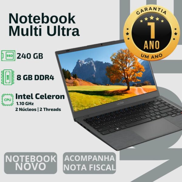 Notebook Ultra 15,6" HD | Intel Celeron | 8GB RAM | SSD 240GB | Linux | Desempenho e praticidade no dia a dia