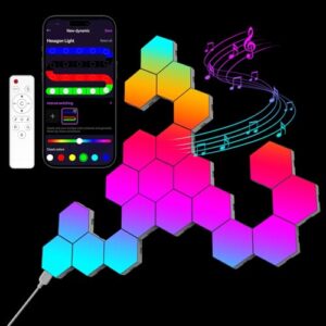OJQ Pacote com 20 luzes hexagonais painel RGB - aplicativo inteligente RGB hexagonal, modular, luz de jogos, música com painéis sincronizados em forma de favo de mel, luzes hexagonais para quarto de