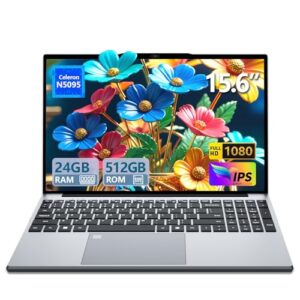 Omnica Laptop 2025, laptop de 15,6 polegadas com SSD DDR4 de 24 GB de 512 GB, quad-core N5095 até 2,9 GHz, laptop portátil com teclado retroiluminado, impressão digital, FHD 1920 * 1200, WiFi5, BT4.2