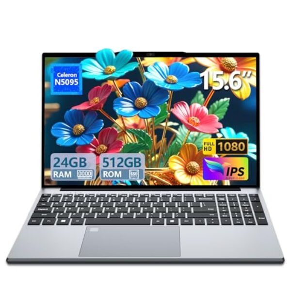 Omnica Laptop 2025, laptop de 15,6 polegadas com SSD DDR4 de 24 GB de 512 GB, quad-core N5095 até 2,9 GHz, laptop portátil com teclado retroiluminado, impressão digital, FHD 1920 * 1200, WiFi5, BT4.2