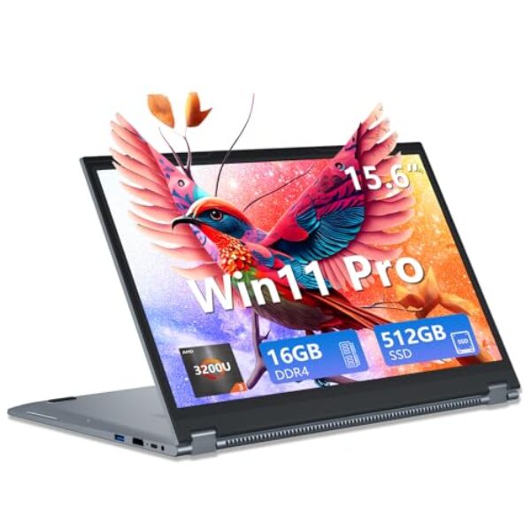 Omnica Laptop conversível de 15,6 polegadas, laptop 2 em 1, AMD Ryzen R3 3200U, AMD Radeon (cinza ardósia)