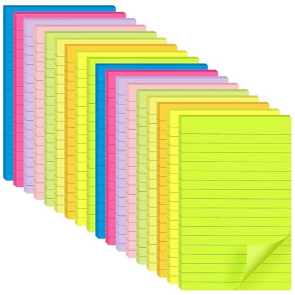 (Pacote com 18) Notas adesivas forradas 10 x 15 cm, blocos autoadesivos de cores brilhantes, recicláveis, fáceis de postar para casa, escritório, escola