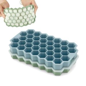 Pacote com 2 bandejas de gelo pequenas de silicone para freezer com tampas, formas de gelo Emptycolor Honeycomb, bandeja reutilizável de fácil liberação para bebidas, café, uísque, cubos de gelo