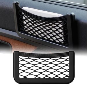 Pacote com 2 organizadores universais para assento de carro, bolso de rede de armazenamento de malha de nylon elástico preto para celular, lanches e acessórios (15 x 8 cm)