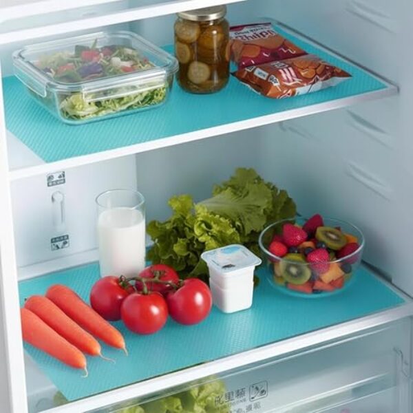 Pacote com 6 forros de prateleira de geladeira, tapetes de geladeira laváveis à prova d'água para prateleiras de vidro, capas de armário de gaveta antiderrapantes, cortadas para ajuste, reutilizáveis