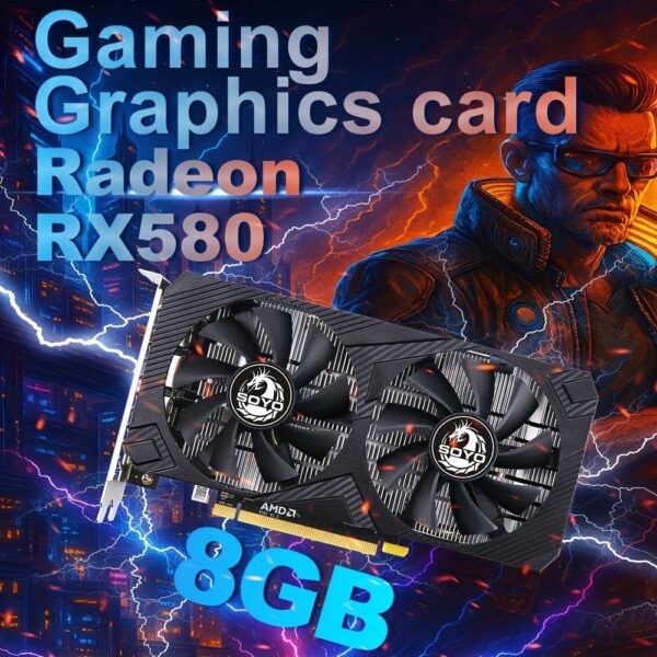 Placa Gráfica Soyo Radeon RX580 8GB Preta AMD - Placa de Vídeo GDDR5 de 256 Bits, PCIe x16 3.0 com Ventoinhas Duplas, Su