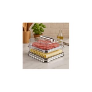 Porta Frios Duplo em Aço Inox com Tampa Acrílica, 32x19cm, 2 Compartimentos