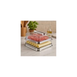 Porta Frios Duplo em Aço Inox com Tampa Acrílica, 32x19cm, Organizador de Alimentos