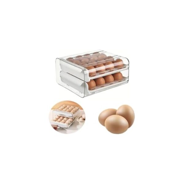 Porta Ovos 32 Unidades, Branco, Plástico, 2 Gavetas Empilháveis, 22.5x21x14cm, Organizador para Geladeira
