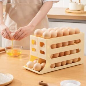 Porta Ovos 4 Andares Rolante em Plástico para Geladeira Organizador 20 a 30 Ovos (1 PEÇA 4 ANDARES - AMARELO)