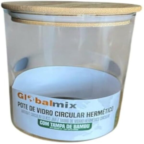 Pote de Vidro Circular Hermetico Multiuso com Tampa de Bambu - 1000ML