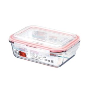 Pote de Vidro Retangular com Tampa Hermética, Borosilicato, 1040ml, 22x17x8cm, 4 Travas, Vedação de Silicone, Transparente, para Forno e Microondas