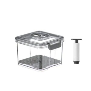 Pote Hermético com Vedação a Vácuo, 1,5L, Cinza, Plástico sem BPA, 15x15x12cm, com Bomba Manual, Empilhável, Conservação de Alimentos