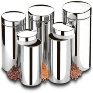 Potes de armazenamento para cozinha, vidro resistente com tampas inox,elegante.