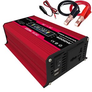 Potência Nominal de 300W Inversor Sinal Senoidal Modificado Pico 4000W Conversor 12V para 220V com Display LED 2 Portas USB Tomada Energia Alta Frequência Carro Camping Aplicativos Viagem