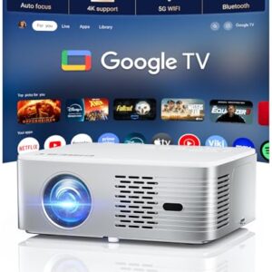 Projetor Google TV com suporte 4K – Projetor inteligente CiBest com WiFi 6 e Bluetooth, proyector de filmes ao ar livre, motor óptico totalmente selado, projetor de teto doméstico 3000 ANSI com foco
