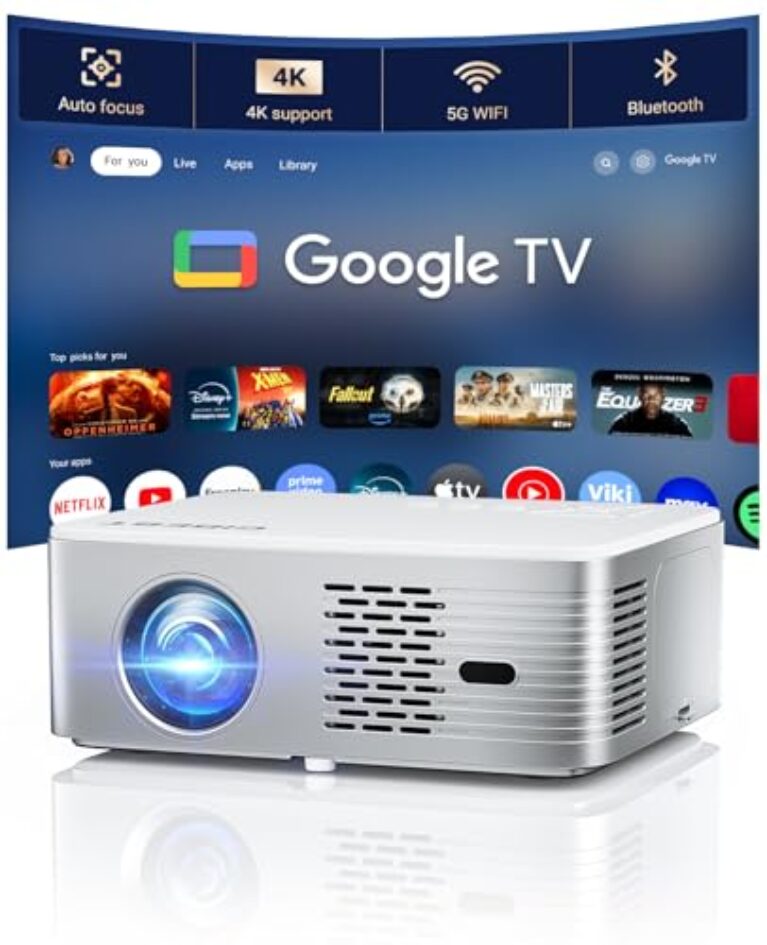 Projetor Google TV com suporte 4K – Projetor inteligente CiBest com WiFi 6 e Bluetooth, proyector de filmes ao ar livre, motor óptico totalmente selado, projetor de teto doméstico 3000 ANSI com foco