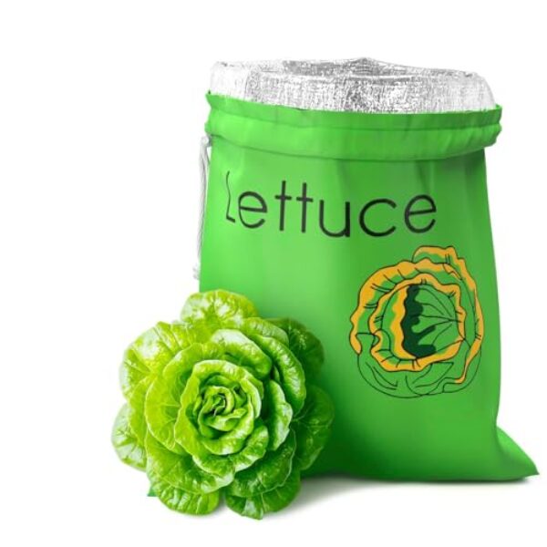 Protetor de alface para geladeira – Saco reutilizável de 3 camadas para guardar alface com forro de alumínio e cordão, protetor de vegetais respirável para geladeira, protetor de salada para folhas