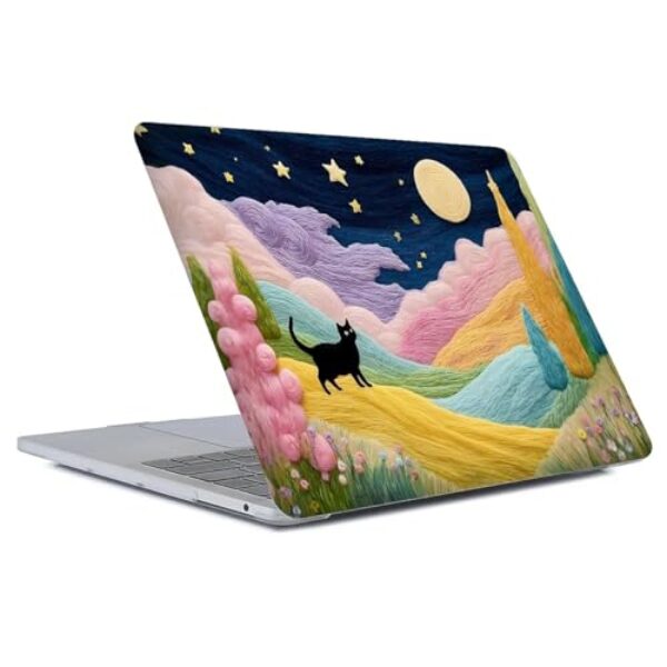 Punmada Capa para MacBook Air 13 polegadas versão 2022/2025 modelo A2681/A3240 M2/M4 chip transparente, capa para laptop com padrão premium de fada gato preto cor vila