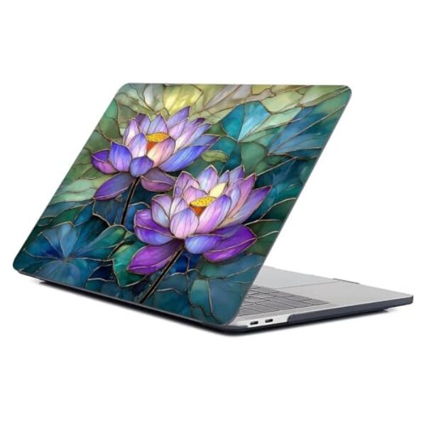 Punmada Capa preta para MacBook de 12 polegadas, versão 2015/2016/2017, modelo A1534, capa para laptop, capa dura com padrão premium, roxo gradiente, linha de filigrana lótus