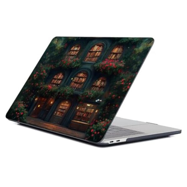 Punmada Capa preta para MacBook Pro de 16 polegadas, versão 2021/2023, modelo A2485/A2780, capa dura para laptop com estampa premium Magic Bookstore Academy Flowers