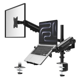 PUTORSEN Suporte de monitor com braço de laptop para telas de 17 a 35 polegadas e notebook de até 18 polegadas, suporte de laptop totalmente ajustável, VESA 75 x 75/100 x 100 mm