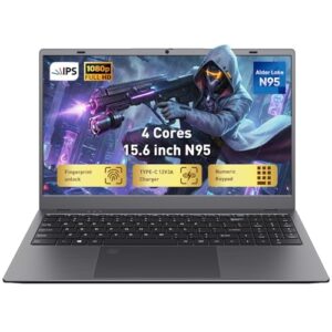 RIANIFEL Laptop de 15,6 polegadas, tela IPS FHD 1920 x 1080, 12 GB de RAM/SSD de 256 GB com 4 núcleos N95 (Beats 6500Y), suporte para impressão digital, WiFi 5, BT 5.0 para negócios e escola