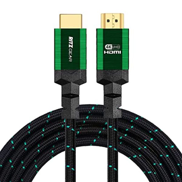 Ritz Gear Cabo HDMI 2.0 4K, cabo de nylon trançado de alta velocidade 18 Gbps e conectores dourados - 4K@60Hz/UHD/3D/2160p/1080p/ARC e Ethernet. Compatível com UHD TV/Monitor/PC/PS5/Xbox