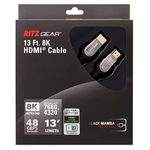 Ritz Gear Cabo HDMI 2.1 8K, 4 m, cabo de nylon trançado de alta velocidade 48 Gbps e conectores dourados - 10K/8K @60Hz UHD Video/4K@120Hz/4K@60Hz/2K/1080P. Compatível com UHD TV/Monitor/PC/PS5/Xbox