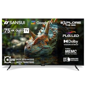 SANSUI 190 cm (75 polegadas) 4K HDR Smart Google | HDR10+, HSR 120 Hz com Dolby Vision, Dolby Atmos e caixa de som 30W QLED TV JSW75UG23QF (Midnight Black)