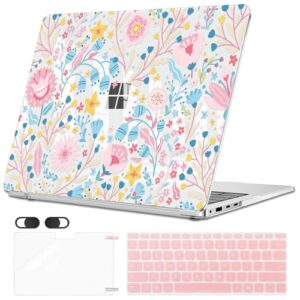 Seanai Compatível com Microsoft Surface Laptop 35.1 cm Capa Touchscreen 2024 modelo 2036 (7ª edição), capa rígida de plástico padrão, capa de teclado, protetor de tela, capa para webcam, rosa floral