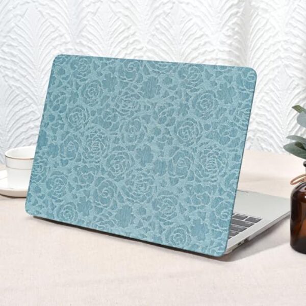 Seorsok Capa compatível com MacBook Air de 13 polegadas 2022 2021 2020 2019 2018 versão A1932 A2179 M1 A2337, capa rígida de couro com estampa rosa elegante com capa de teclado, azul jeans floral