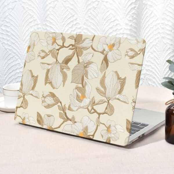 Seorsok Compatível com a nova capa MacBook Air de 13,5 polegadas M4 M3 M2 2025 2024-2022 versão A3240 A2681 A3113, elegante capa rígida de couro com estampa floral florida e plástico com capa de