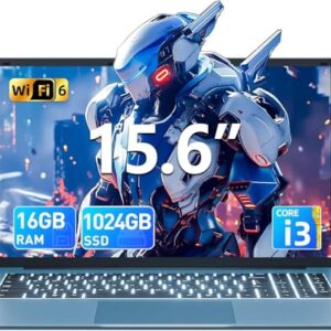 SGIN Laptop de 15,6 polegadas, 16 GB de RAM, SSD de 1024 GB, laptops, computador Core I3, Windows 11, notebook portátil, tela IPS FHD, WiFi 6, ângulo aberto de 180°, teclado retroiluminado