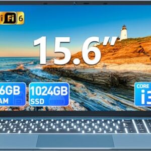 SGIN Laptop de 15,6 polegadas, laptops Win 11 com 16 GB de RAM, SSD de 1024 GB, CPU Core i3 (até 3,9 GHz), teclado retroiluminado, bateria de 53,2 Wh, WiFi 6, tela IPS FHD, visualização de 180°, HDMI