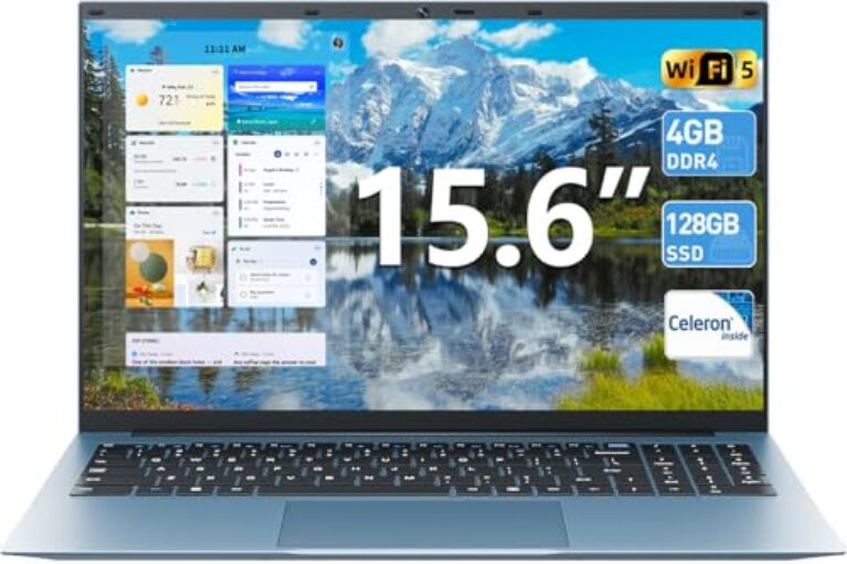SGIN Laptop Win 11, laptop de 15,6 polegadas, processador Celeron N4000, 4 GB de RAM, SSD de 128 GB, BT5.0, HDMI, webcam, bateria de 7000 mAh, tipo C, visualização de 180°, Wi-Fi 2,4/5G, USB 3.2 * 3
