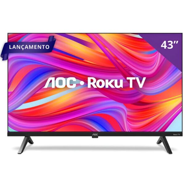 Smart TV AOC 43" DLED HD, Roku TV, Sem bordas, Quad Core, Série 5045, Wi-Fi Dual Band, 43S55045/78G