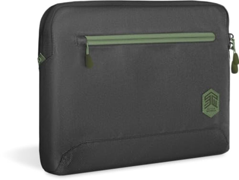 STM Capa ecológica para um laptop de até 14 polegadas – Feita de tecido 100% reciclado, fina, leve e durável, compartimento protetor acolchoado para laptop com bolso frontal com zíper - preta