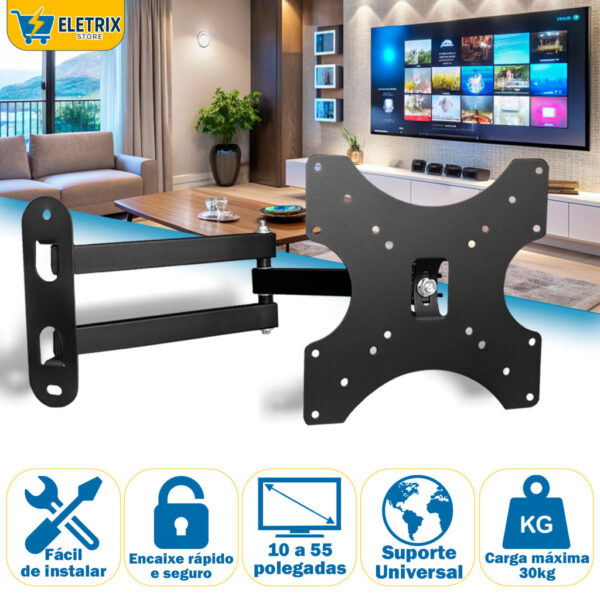 Suporte Para TV 14 á 42 Polegadas Retrátil De Parede Articulado Monitor Televisão Smart Tv