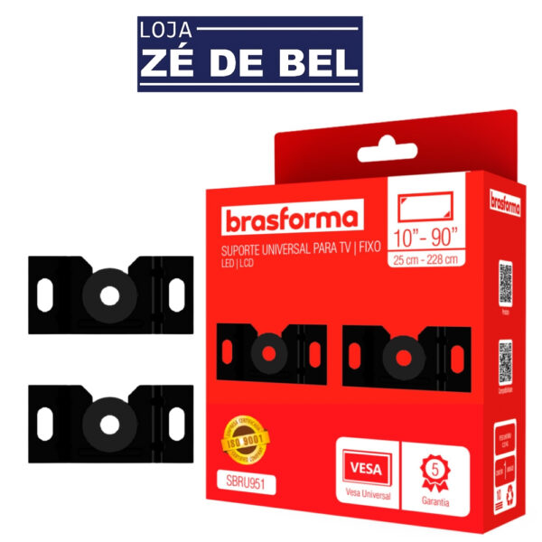 Suporte TV Universal Fixo LED, LCD, e Smart TV 32 42 43 50 55 65 ate 90 Polegadas Brasforma SBRU951