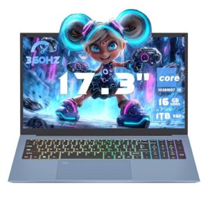 Svikou Laptop azul FHD IPS de 17,3 polegadas, Core i5-1038NG7,16GB RAM 1T SSD, laptop Win 11 Pro, gráficos tel Iris Plus, impressão digital, teclado colorido retroiluminado, teclado numérico, tipo-C