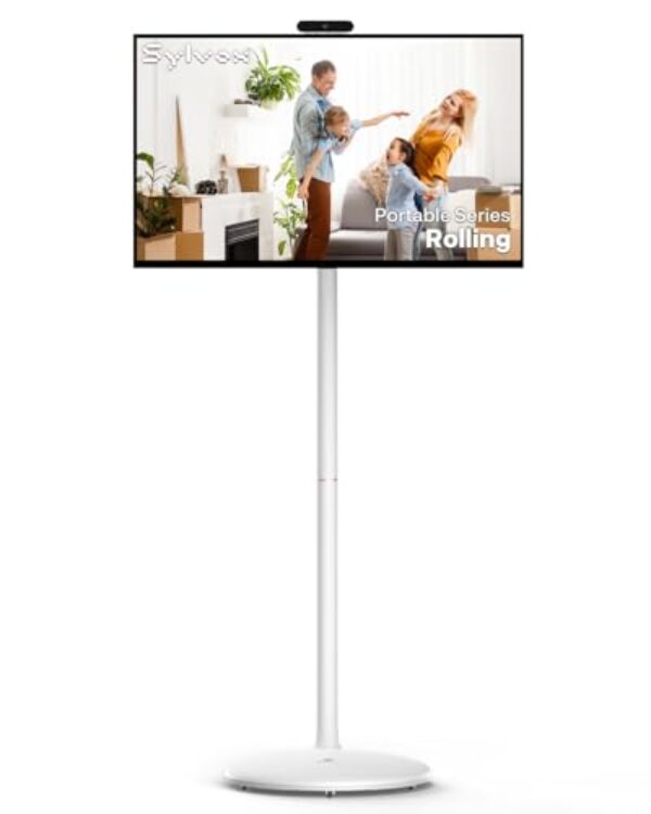 SYLVOX Smart Rolling TV de 32 polegadas, TVs em pé com webcam removível de 8MP, monitor portátil FHD 1080p, bateria 4-5H embutida, televisão móvel para uso em vários cenários