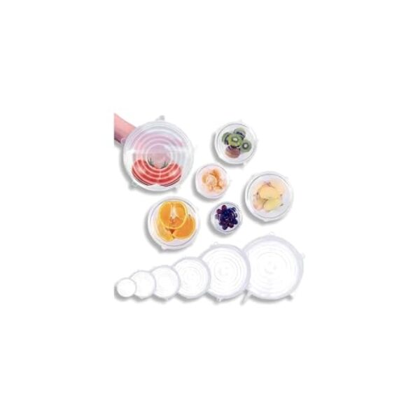 Tampas de Silicone Reutilizáveis, Kit com 6 Tamanhos, Elásticas, Livres de BPA, para Panelas, Potes e Frutas