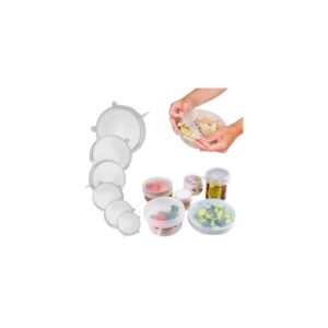 Tampas de Silicone Reutilizáveis, Kit com 6 Tamanhos, Elásticas, Livres de BPA, para Panelas, Potes e Frutas