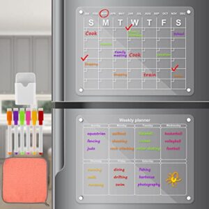 UKQRRTC Calendário magnético acrílico para geladeira, quadro apagável a seco, mensal e semanal com ímã forte, 15,7 × 11,20 cm, inclui 6 marcadores de cores e recipiente de caneta para crianças, amigos