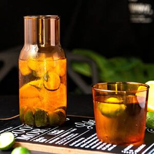 UKQRRTC Garrafa de água de cabeceira com copo de vidro, jarro de 500 ml, material de vidro, vintage e delicado para mesa, quarto, banheiro (âmbar)